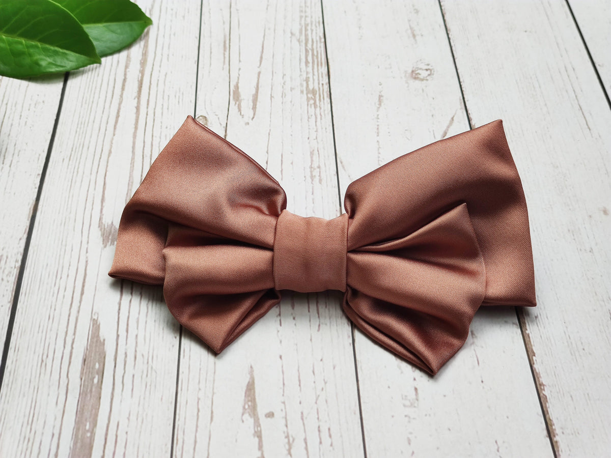 Stylish Handmade Satin Hair Clips with Bow - Brick Color Hairpins, Fashionable Hair Accessory and Bow Clasp available at Moyoni Design
