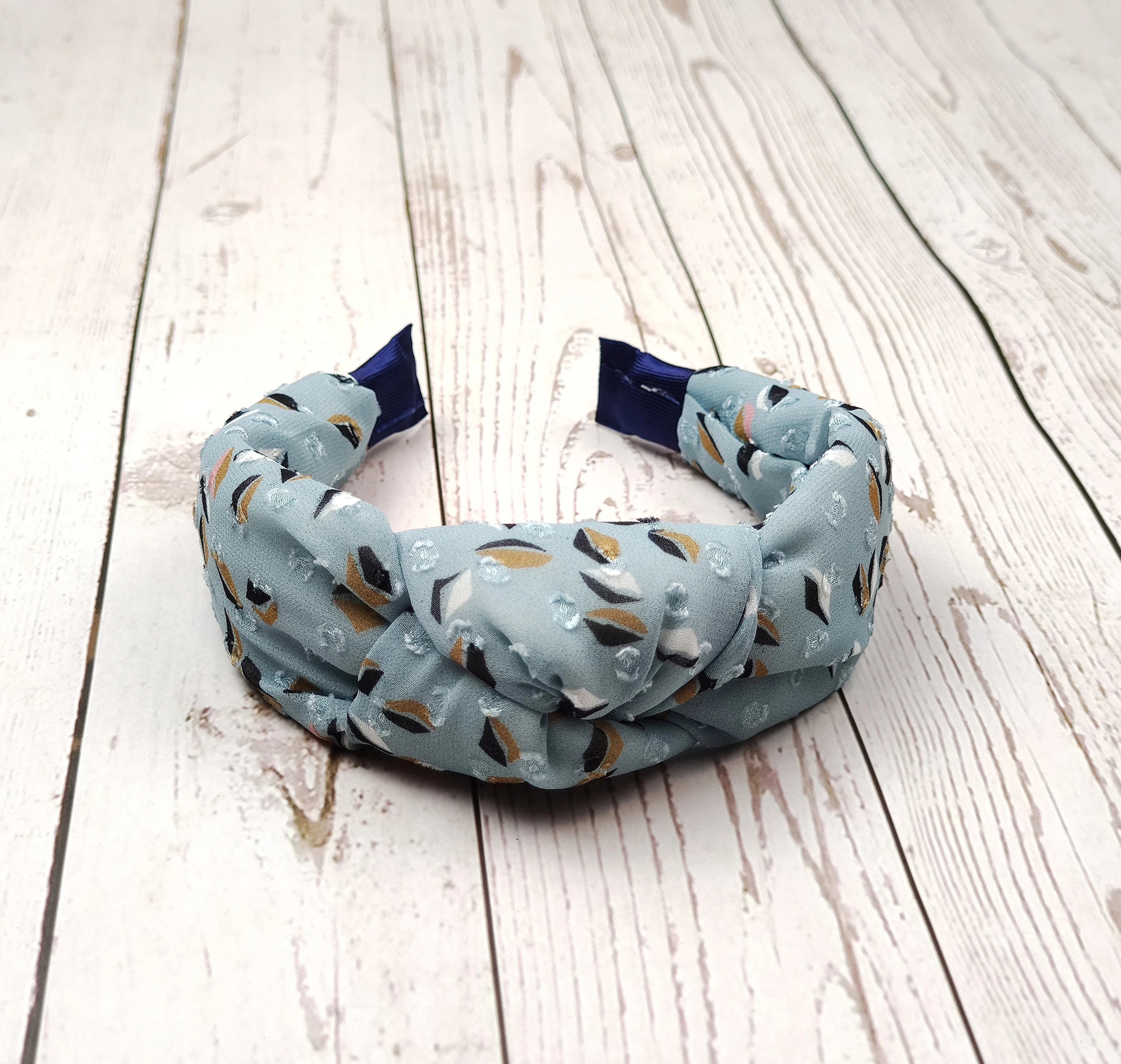 Baby Blue Geometric Pattern Headband - Fashionable Women's Classic Hairband with Cloud Blue Padding and Wide Design