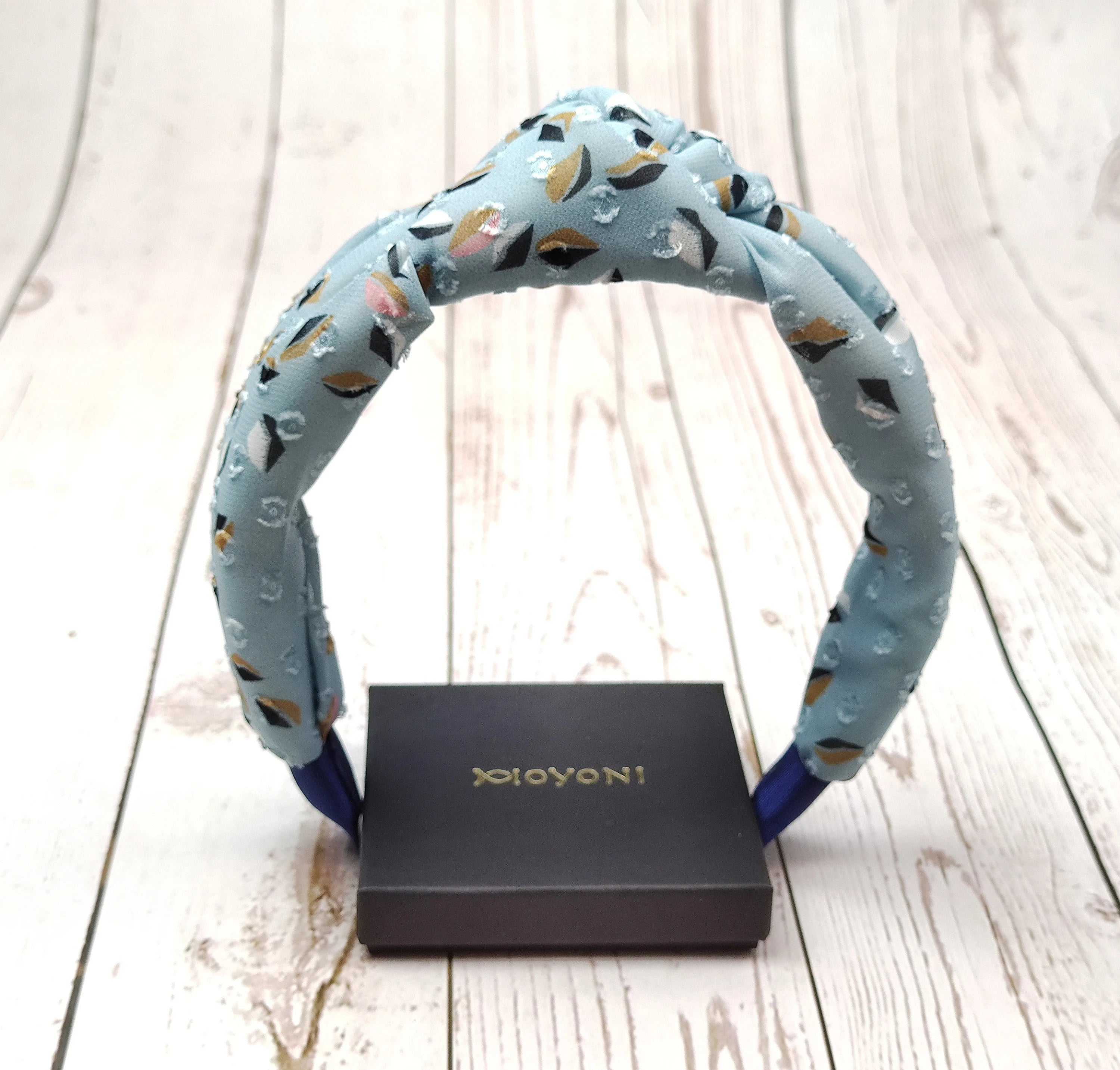 Baby Blue Geometric Pattern Headband - Fashionable Women's Classic Hairband with Cloud Blue Padding and Wide Design