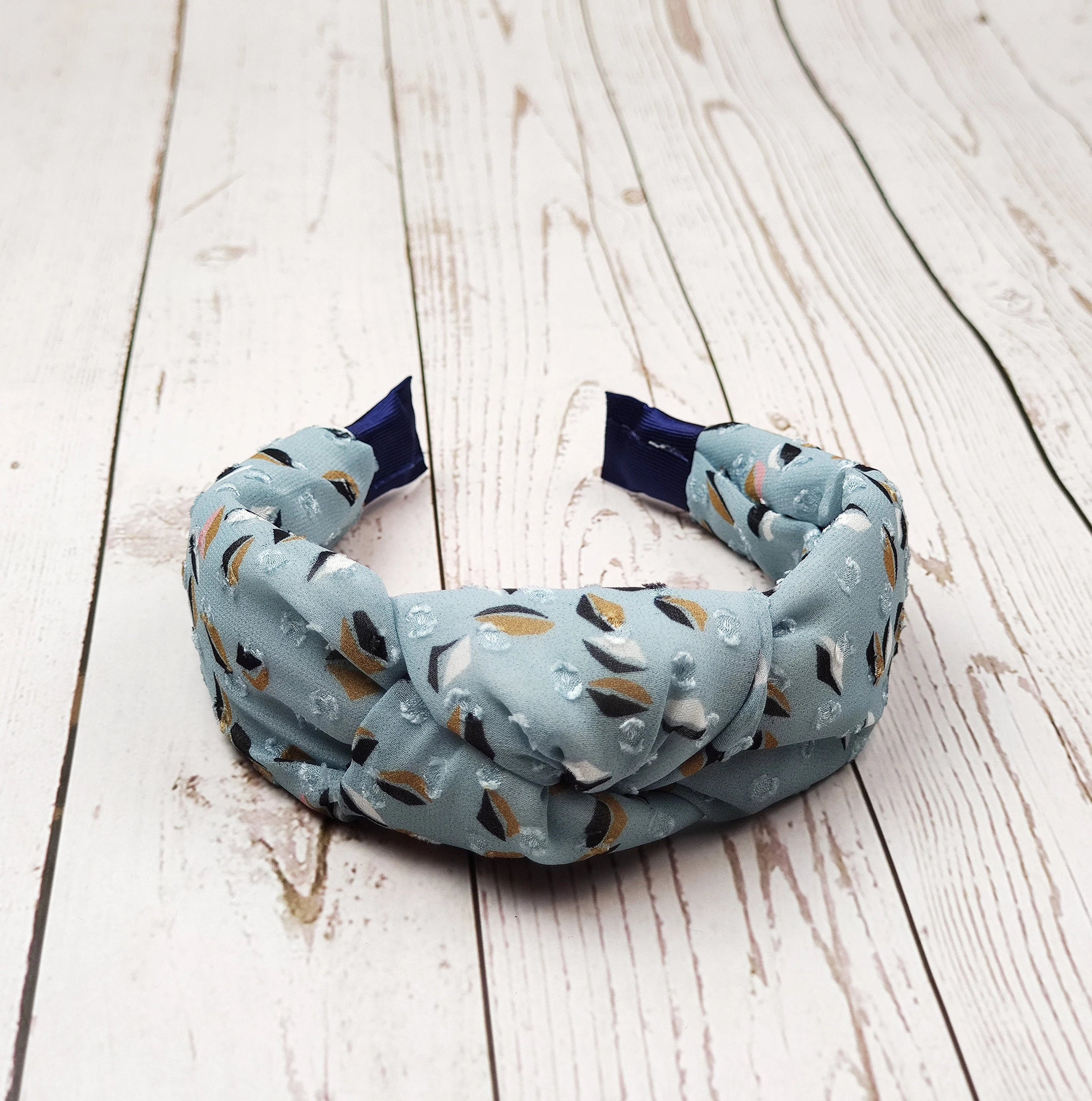 Baby Blue Geometric Pattern Headband - Fashionable Women's Classic Hairband with Cloud Blue Padding and Wide Design