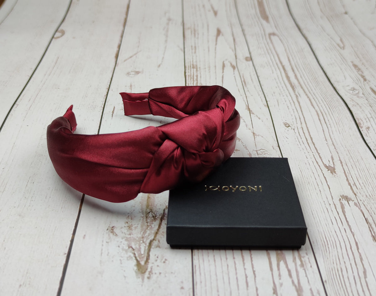 Dark Red Satin Knotted Headband, Padded Alice Band, Autumn Wedding Guest Hair Accessory