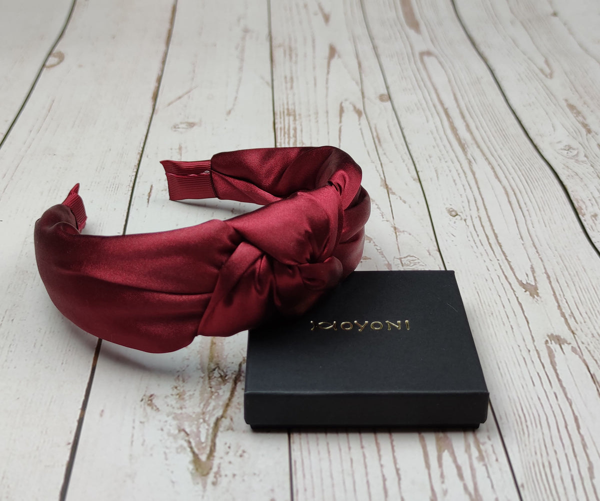 Dark Red Satin Knotted Headband, Padded Alice Band, Autumn Wedding Guest Hair Accessory