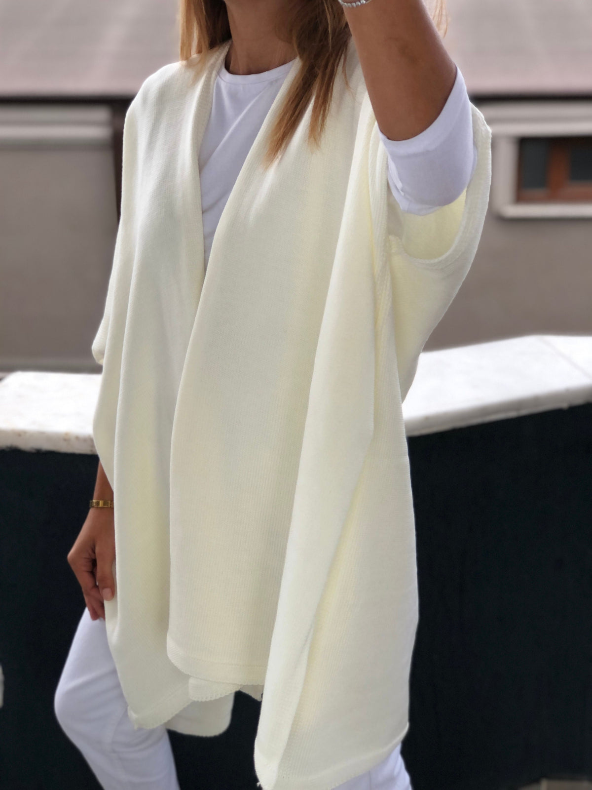 Beige Wool Acrylic Poncho Cardigan - Perfect for Winter and Autumn, Saint Patrick's Day Gift for Her