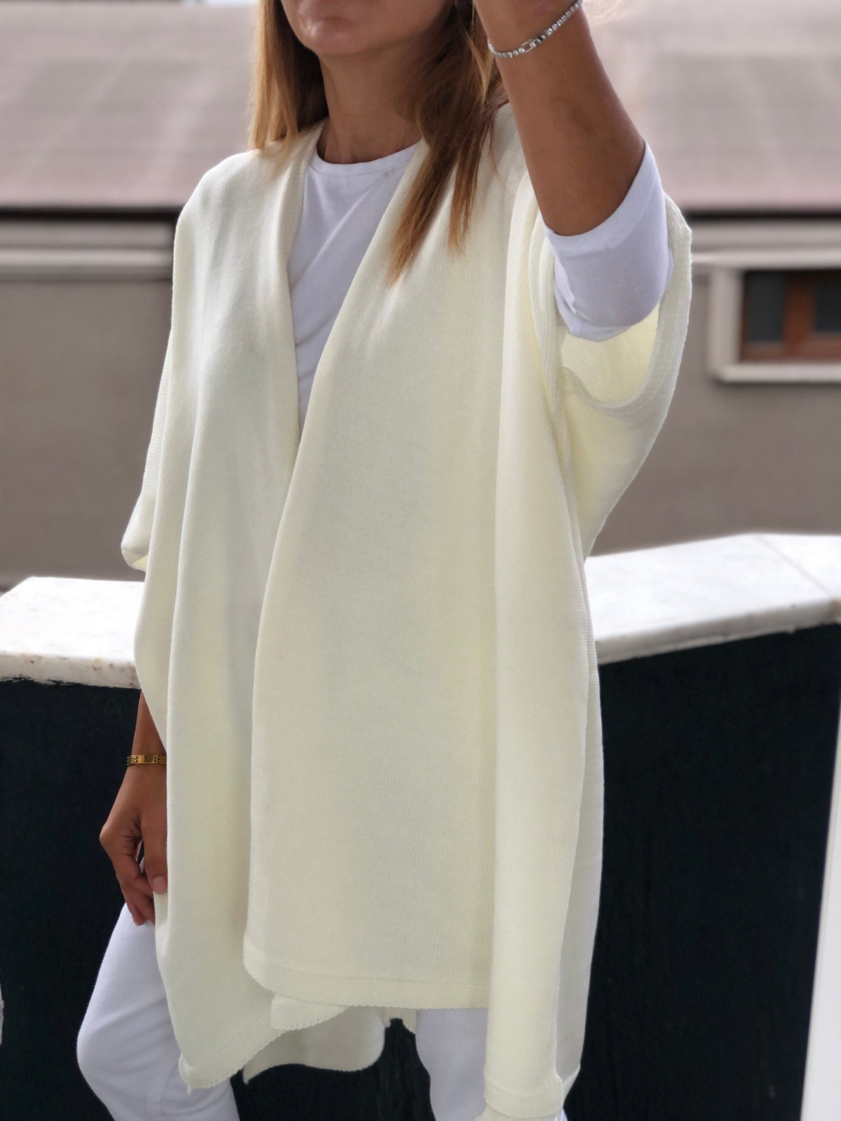 Beige Wool Acrylic Poncho Cardigan - Perfect for Winter and Autumn, Saint Patrick's Day Gift for Her