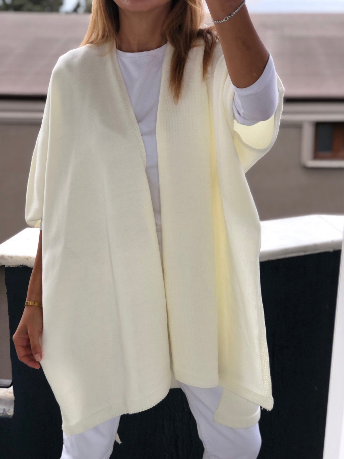 Beige Wool Acrylic Poncho Cardigan - Perfect for Winter and Autumn, Saint Patrick's Day Gift for Her