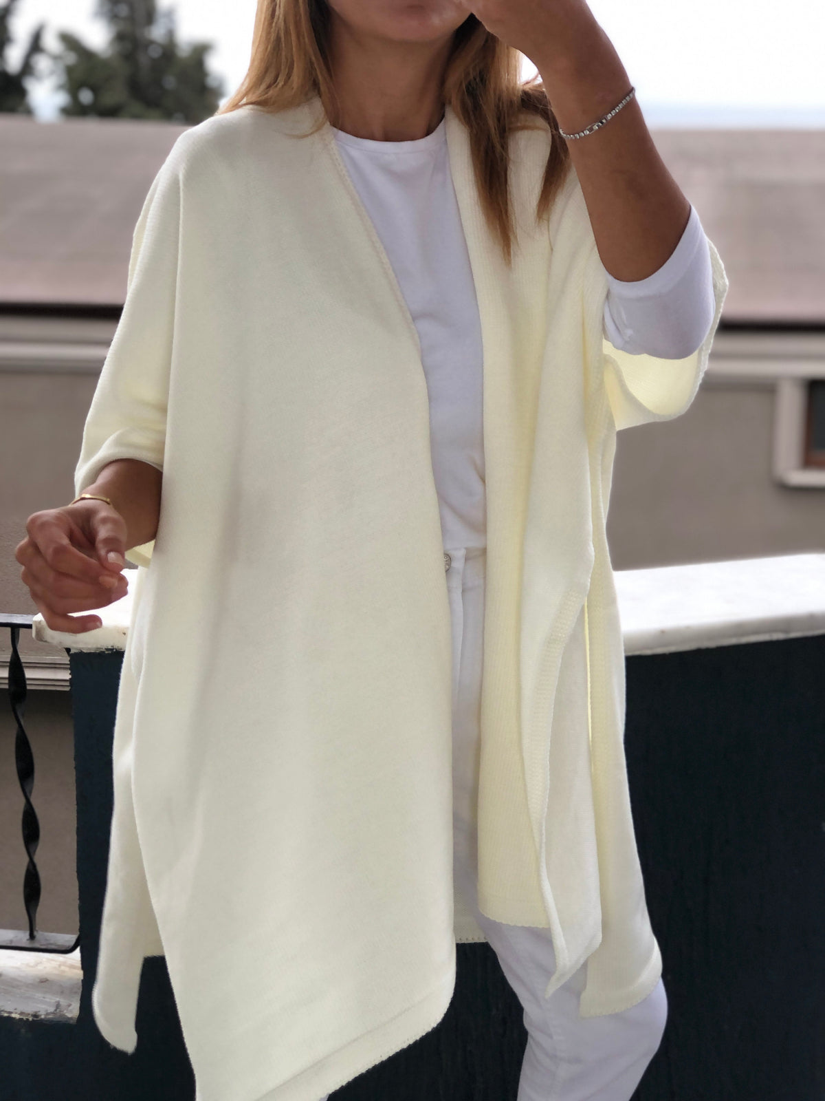 Beige Wool Acrylic Poncho Cardigan - Perfect for Winter and Autumn, Saint Patrick's Day Gift for Her