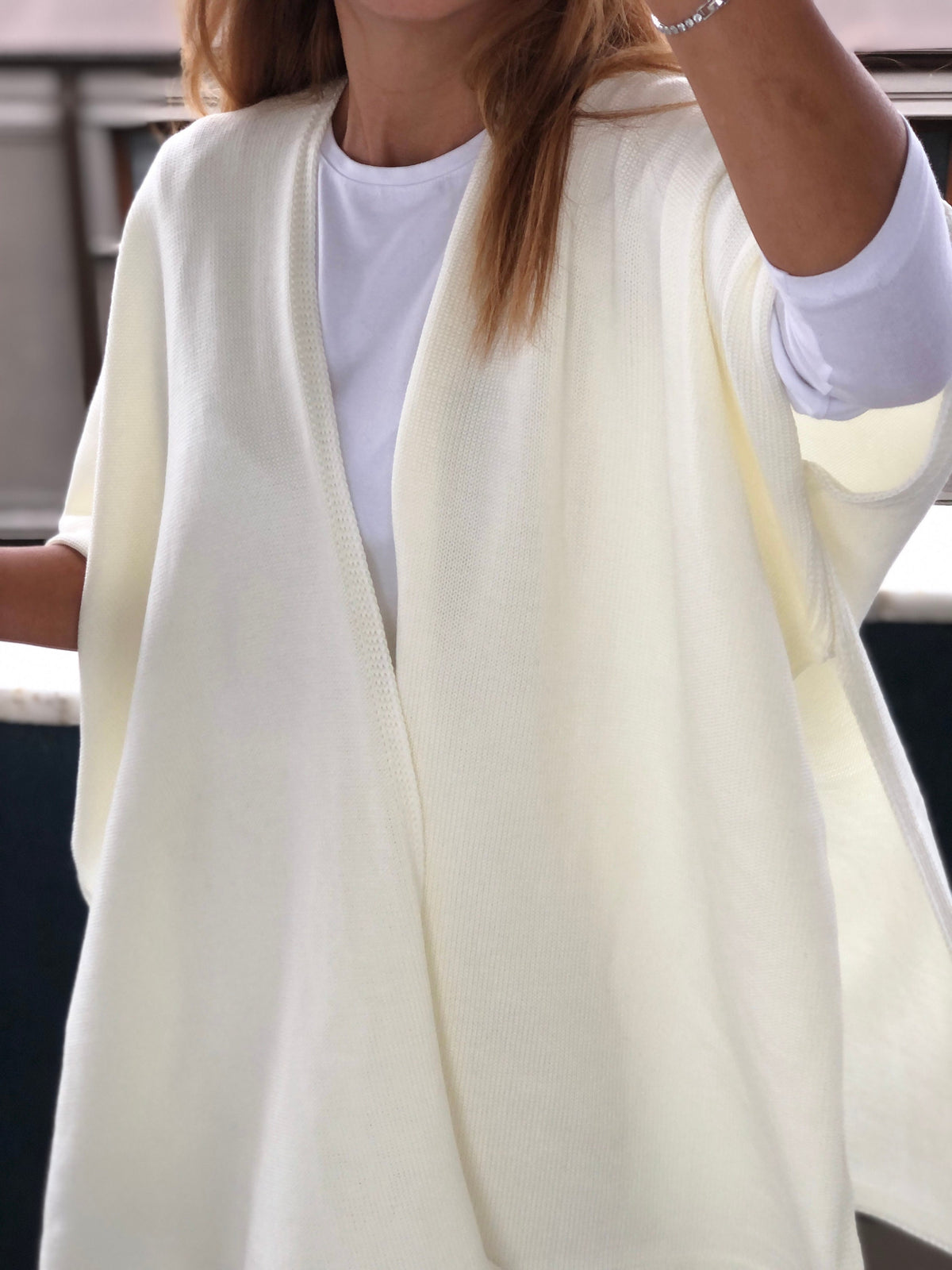 Beige Wool Acrylic Poncho Cardigan - Perfect for Winter and Autumn, Saint Patrick's Day Gift for Her