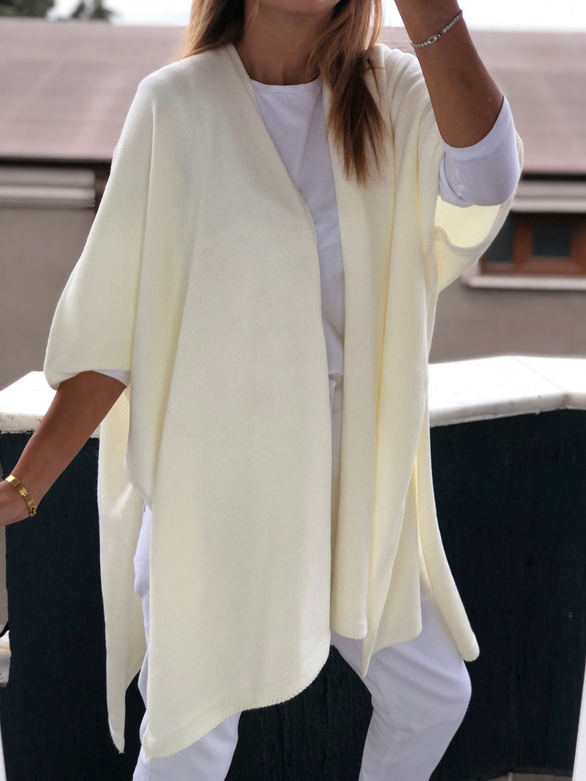 Beige Wool Acrylic Poncho Cardigan - Perfect for Winter and Autumn, Saint Patrick's Day Gift for Her