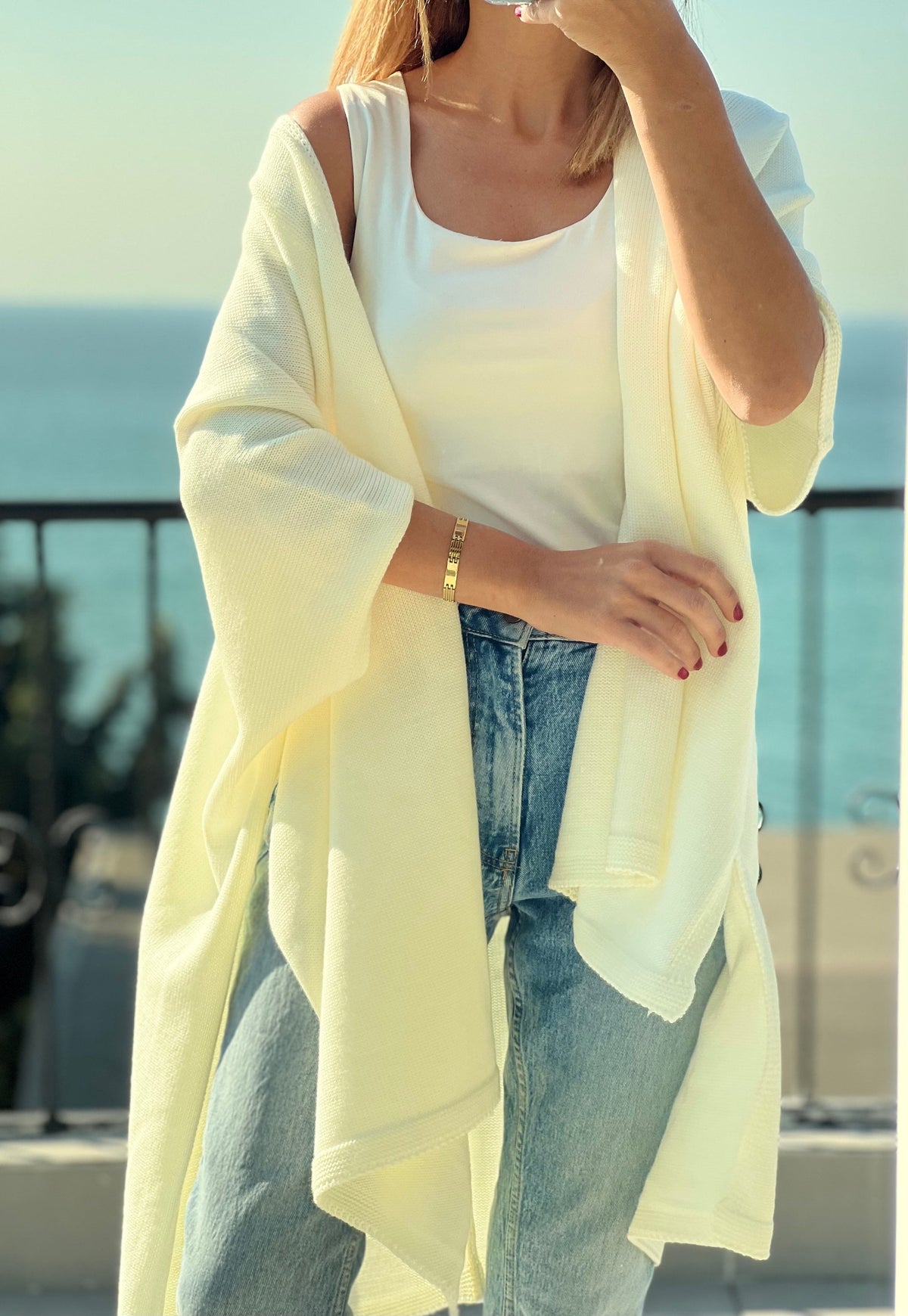 Beige Wool Acrylic Poncho Cardigan - Perfect for Winter and Autumn, Saint Patrick's Day Gift for Her