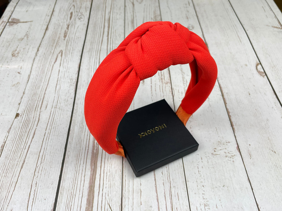Orange Crepe Knotted Headband for Women, Padded Alice Band, Summer Wedding Guest Accessory