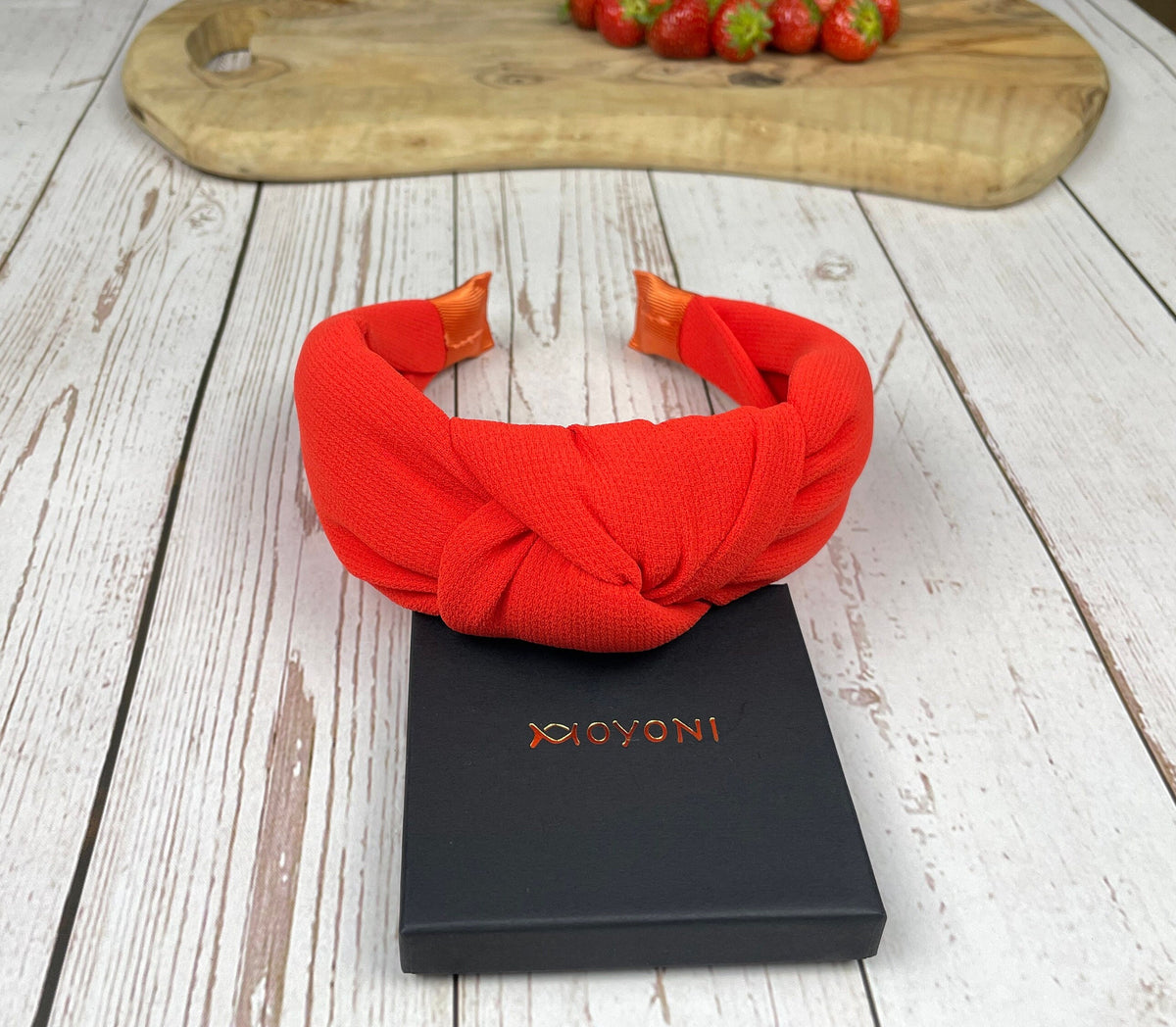 Orange Crepe Knotted Headband for Women, Padded Alice Band, Summer Wedding Guest Accessory