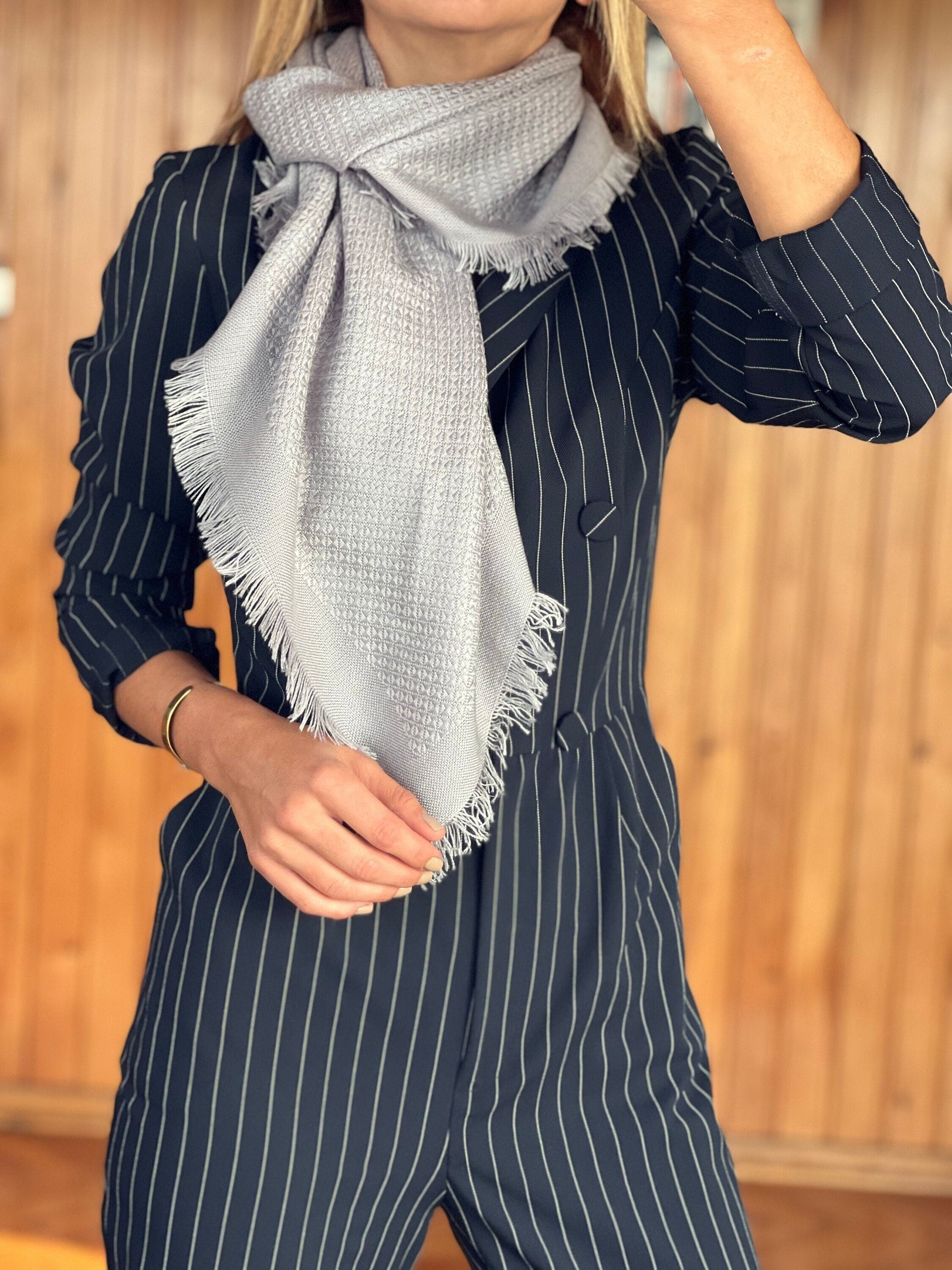 Trendy Light Grey Cotton Wool Blend Square Scarf - Soft and Stylish Solid Color Scarf for Women - Best Gift for Her available at Moyoni Design