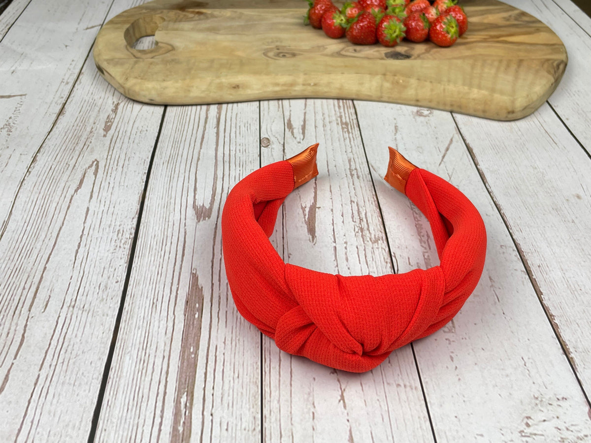 Orange Crepe Knotted Headband for Women, Padded Alice Band, Summer Wedding Guest Accessory