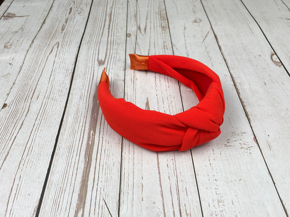 Orange Crepe Knotted Headband for Women, Padded Alice Band, Summer Wedding Guest Accessory