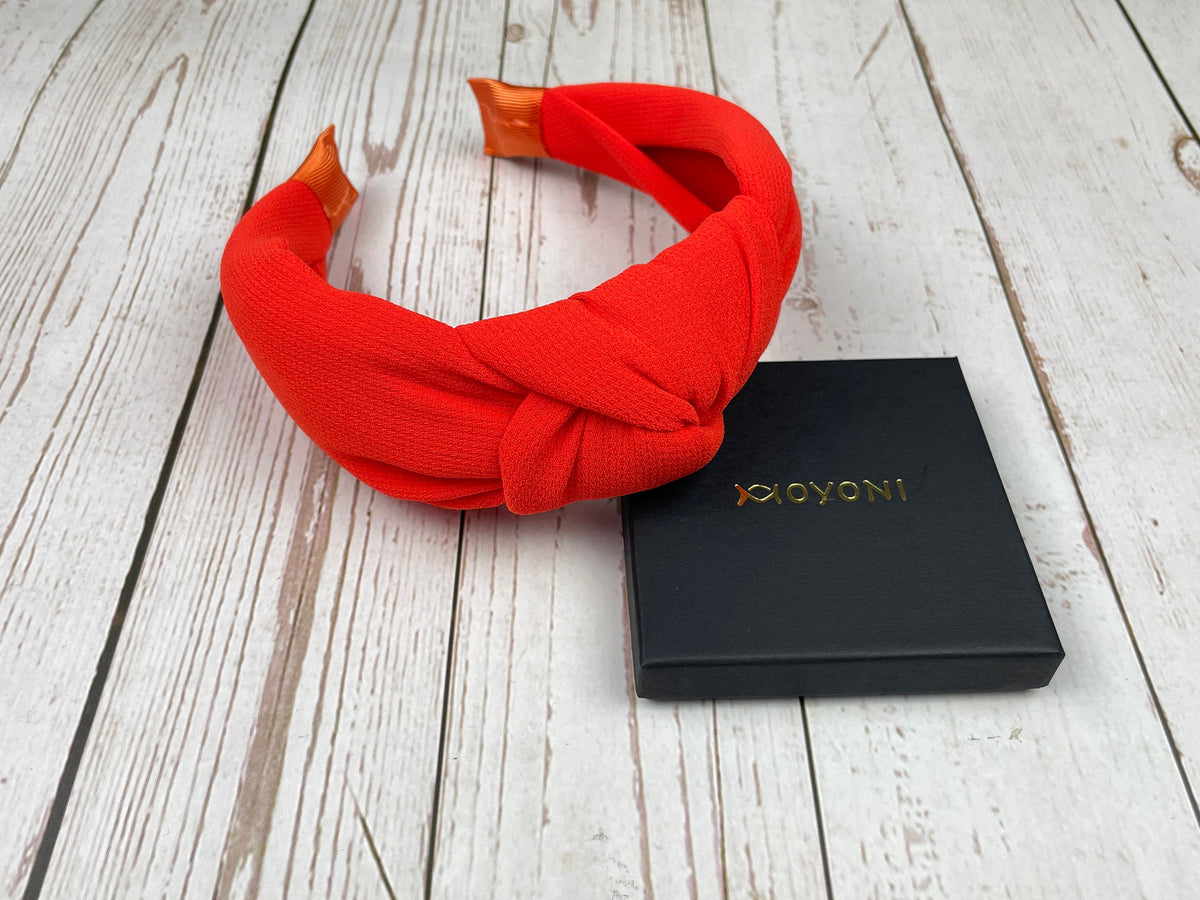 Orange Crepe Knotted Headband for Women, Padded Alice Band, Summer Wedding Guest Accessory
