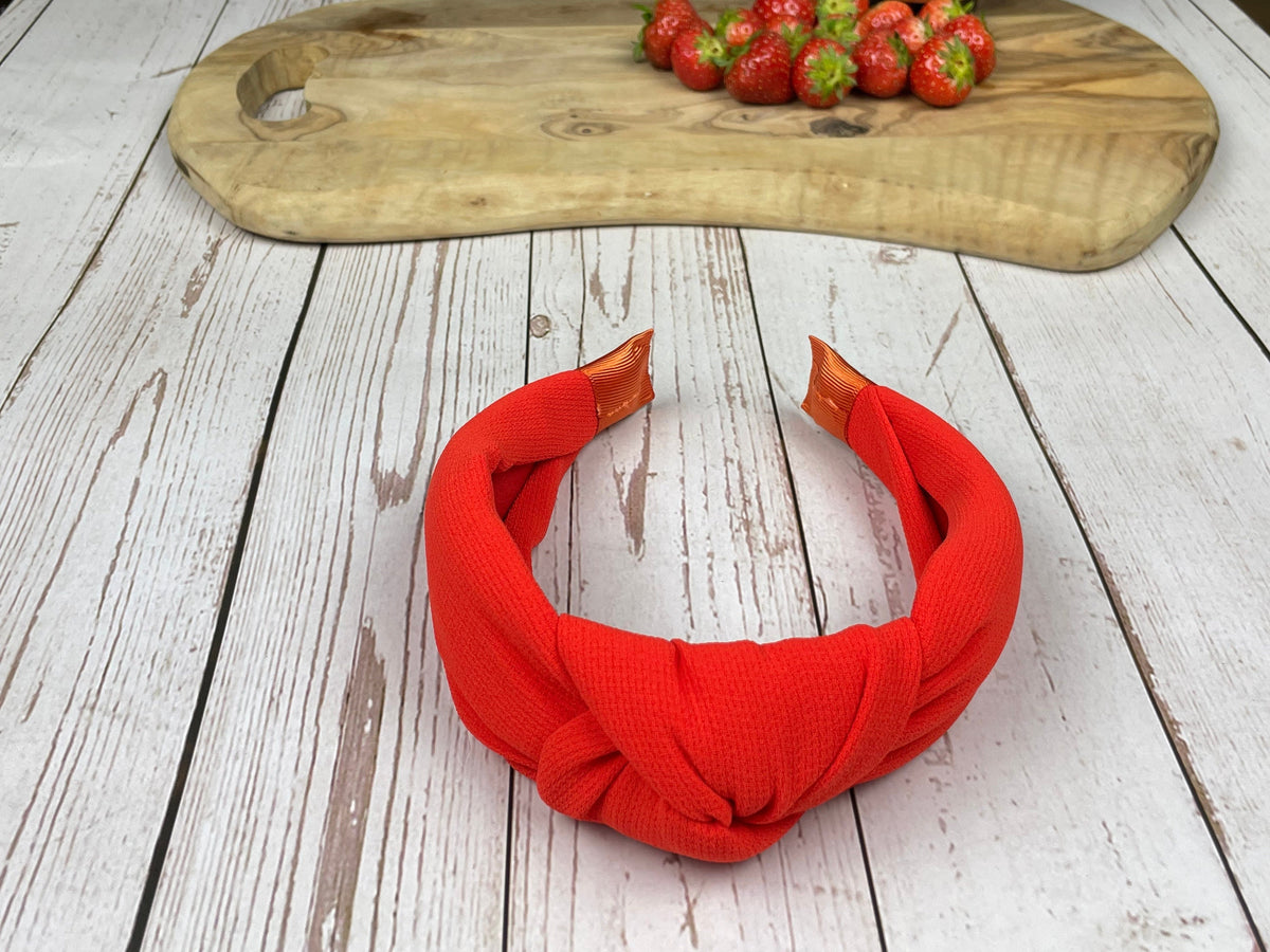 Orange Crepe Knotted Headband for Women, Padded Alice Band, Summer Wedding Guest Accessory