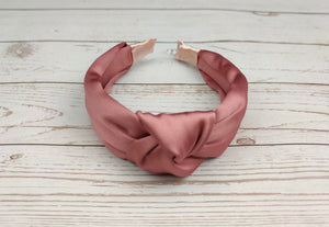 Beautiful Satin Salmon Pink Knotted Headband - Women's Fashionable Hair Accessory in Pastel Pink Turban Style available at Moyoni Design