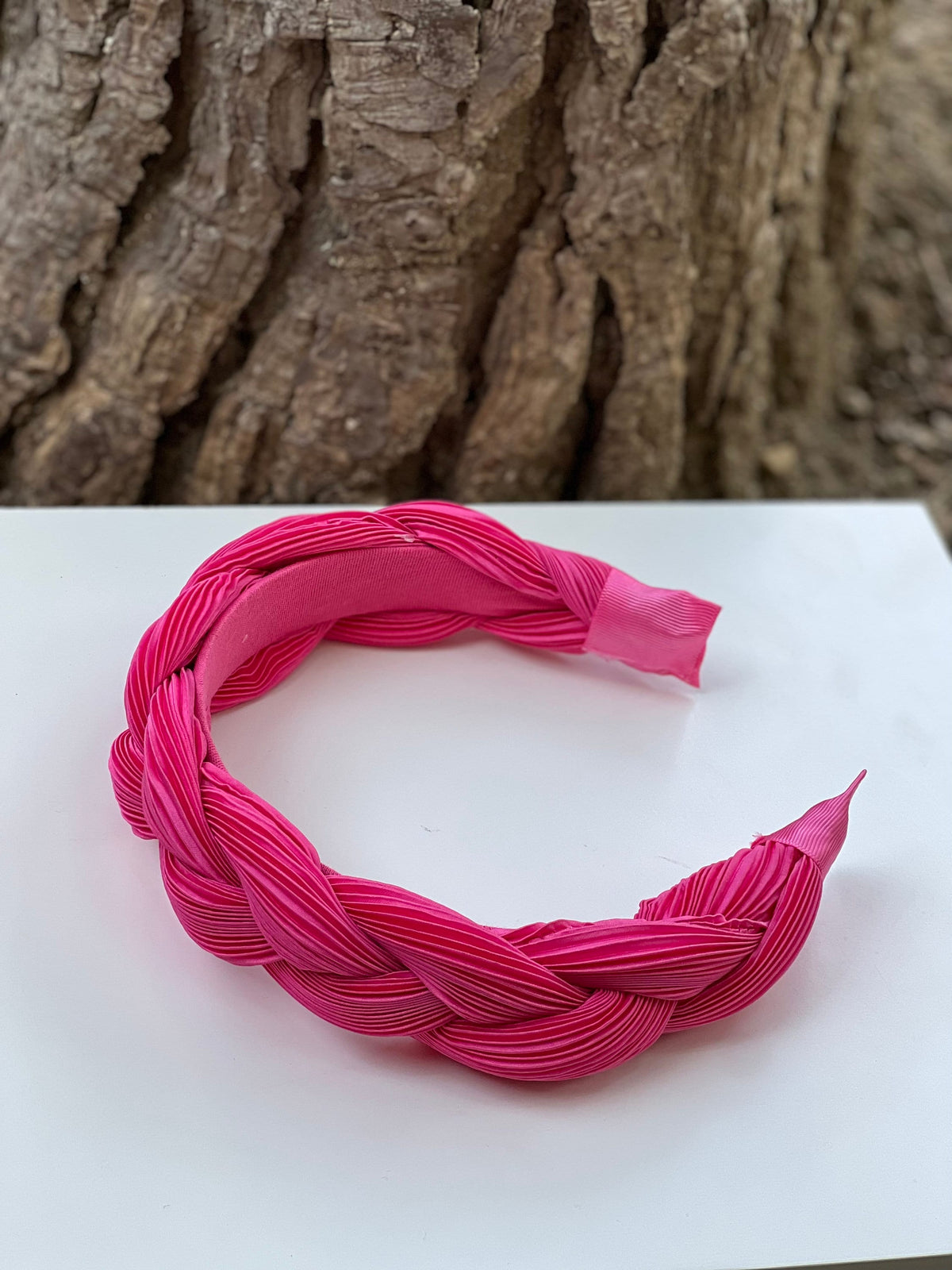 Pink Satin Braided Headband, Ruched Knot Alice Band, Summer Hair Accessory