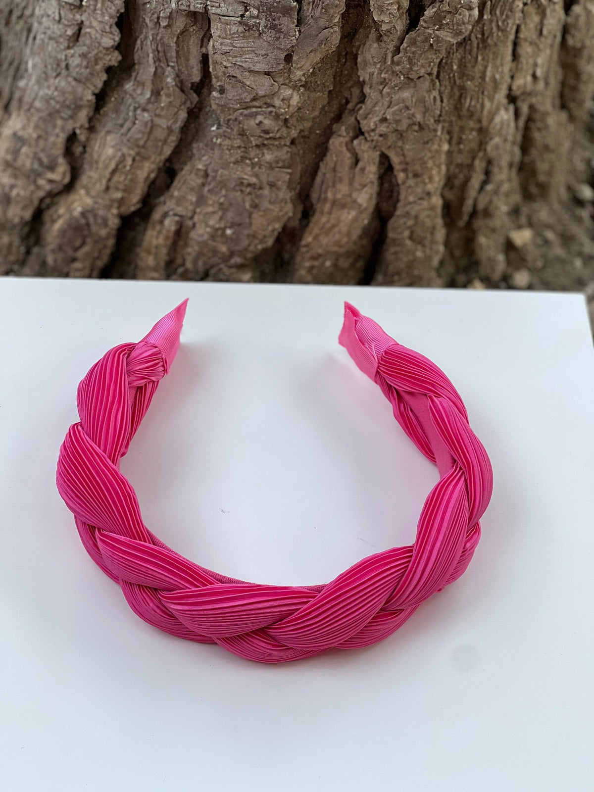 Pink Satin Braided Headband, Ruched Knot Alice Band, Summer Hair Accessory