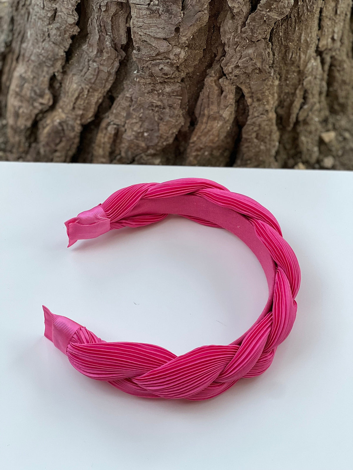 Pink Satin Braided Headband, Ruched Knot Alice Band, Summer Hair Accessory