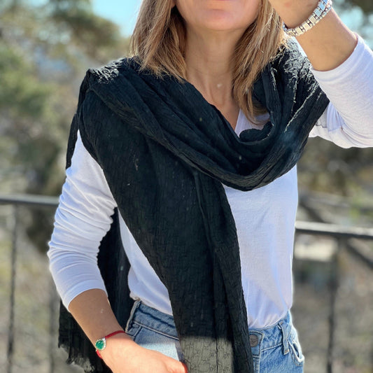 Handcrafted Elegant 100% Organic Cotton Rectangle Scarf in Black Anthracite Grey available at Moyoni Design