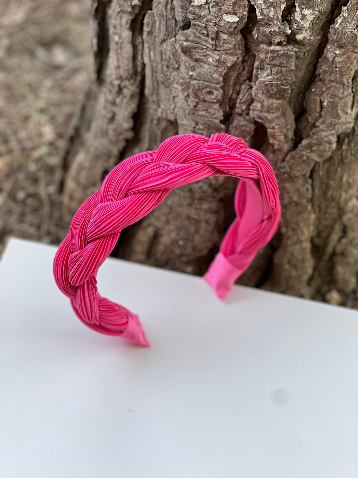 Pink Satin Braided Headband, Ruched Knot Alice Band, Summer Hair Accessory