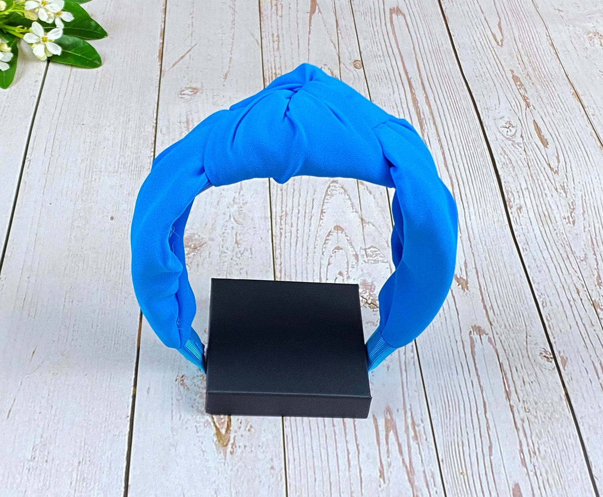 Light Blue Twist Knot Headband, Viscose Crepe Padded Alice Band