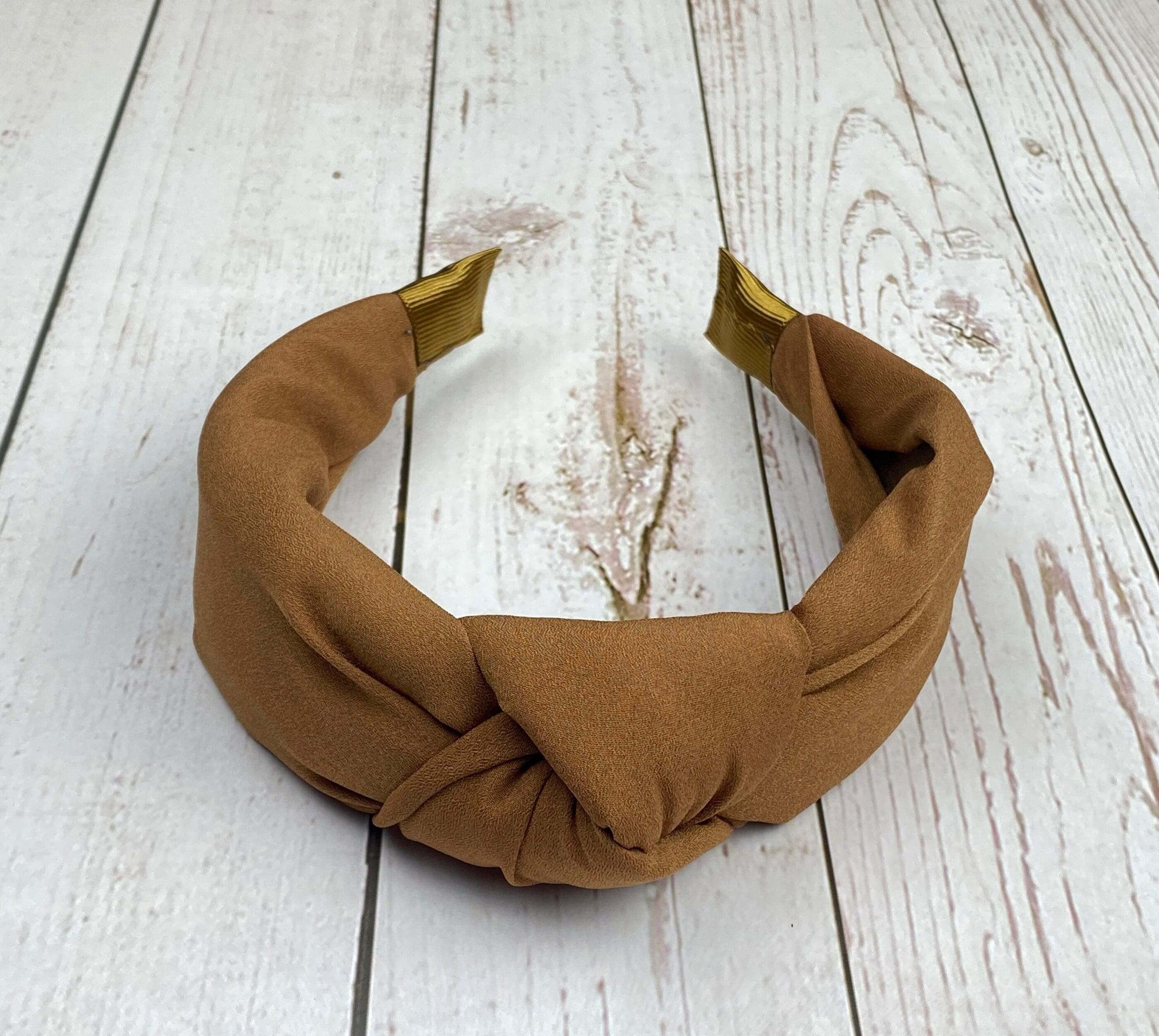 Charming Brown Padded Crepe Knotted Headband - Stylish Women's Copper/Bronze Fashion Hairband available at Moyoni Design