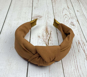 Charming Brown Padded Crepe Knotted Headband - Stylish Women's Copper/Bronze Fashion Hairband available at Moyoni Design