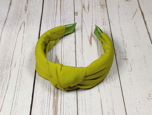 Exquisite Stylish Lime Green Knotted Headband with Padding - Wide Women's Classic Hairband in Viscose Crepe Material available at Moyoni Design