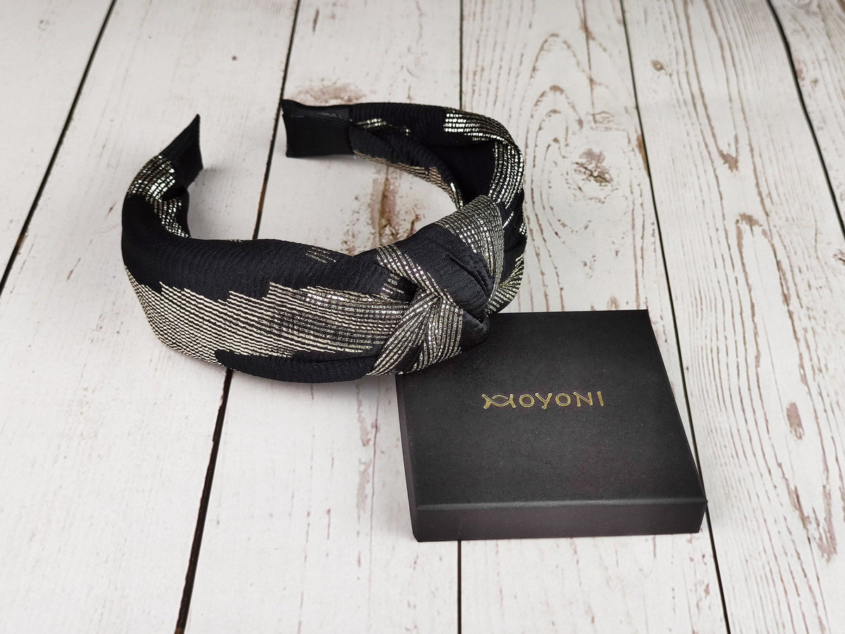 Black Gold Pattern Headband, Women Wide Headband, Stylish Hairband, Stylish Pattern Hairband, Viscon Fabric Boho Hairband