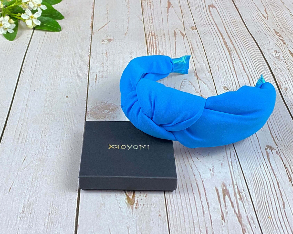 Light Blue Twist Knot Headband, Viscose Crepe Padded Alice Band