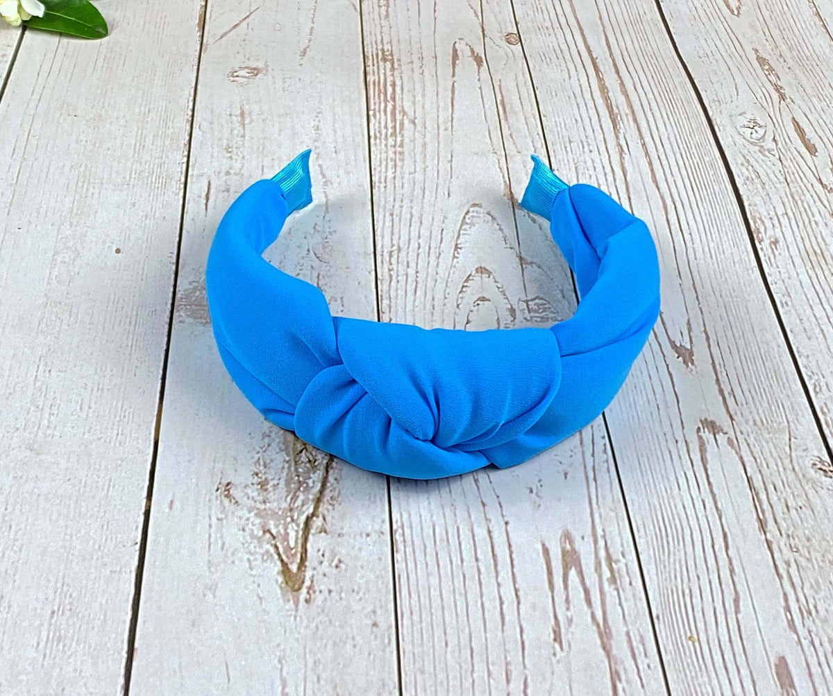 Light Blue Twist Knot Headband, Viscose Crepe Padded Alice Band