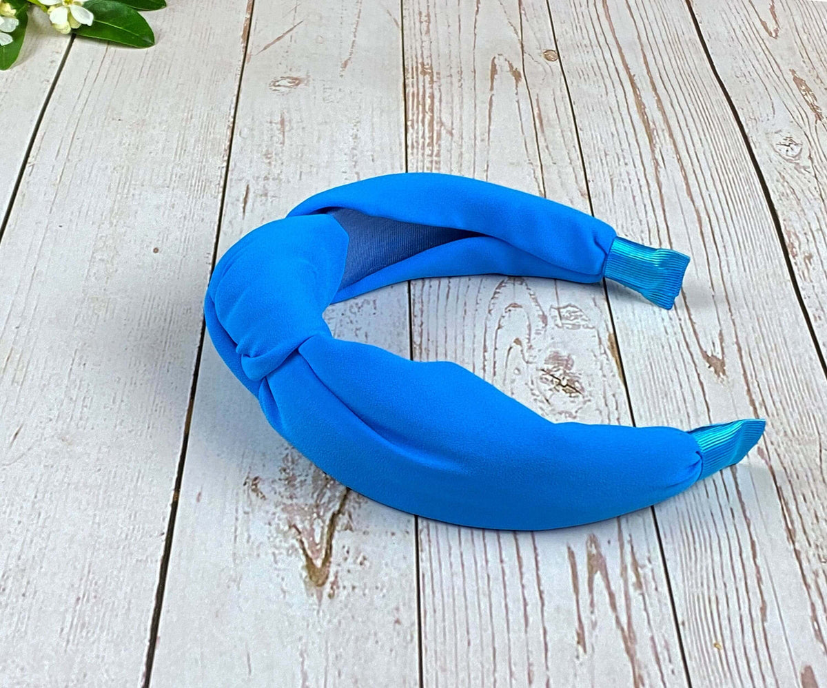 Light Blue Twist Knot Headband, Viscose Crepe Padded Alice Band