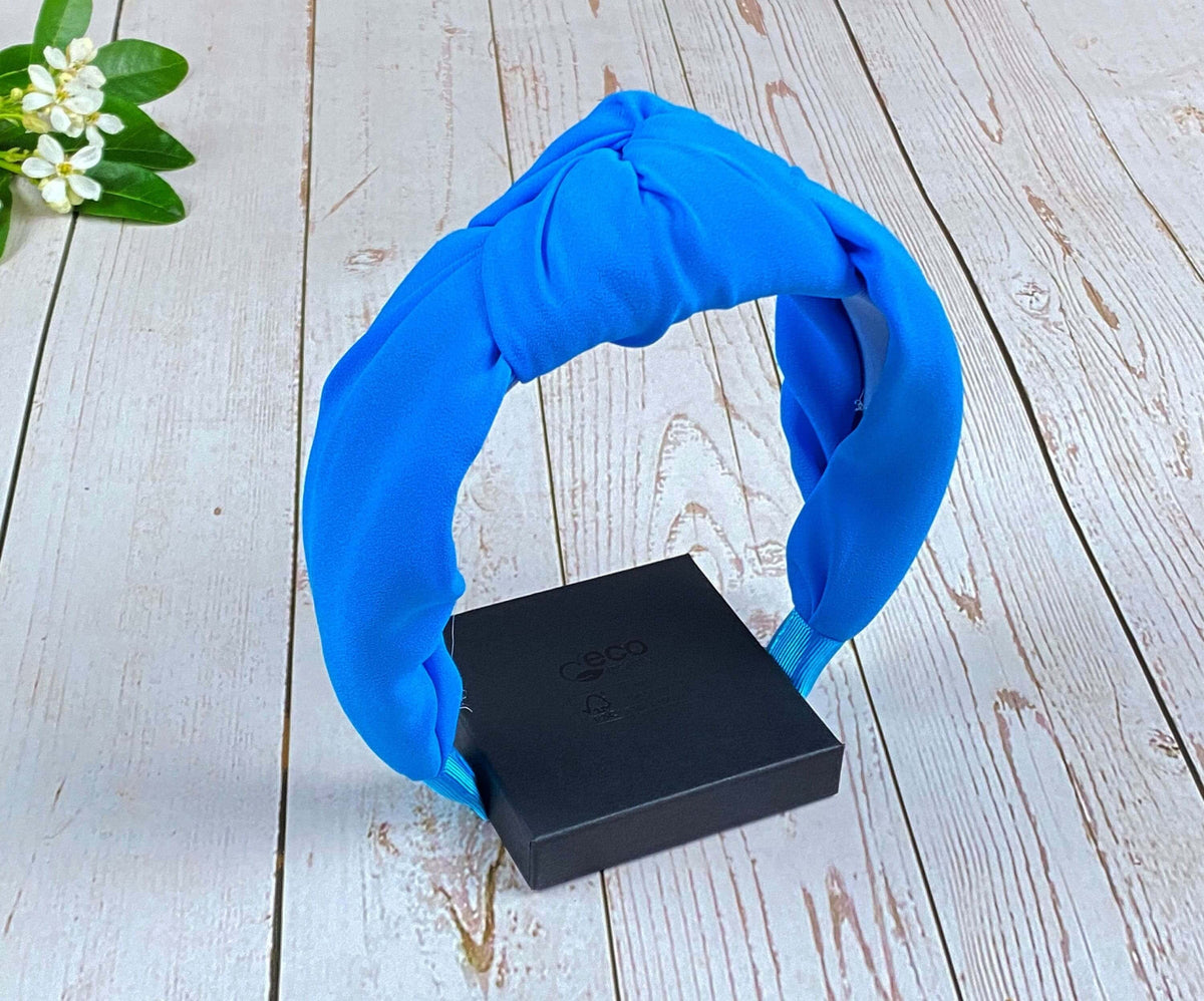 Light Blue Twist Knot Headband, Viscose Crepe Padded Alice Band