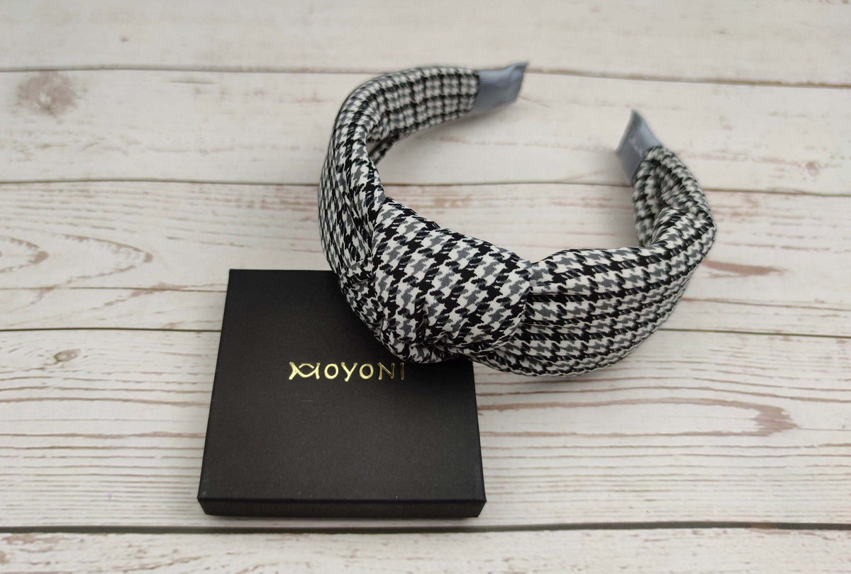 Charming Classic Crepe Headband in White and Black - Knotted Women's Hairband for College and Fashion - Black, White, and Gray Design available at Moyoni Design