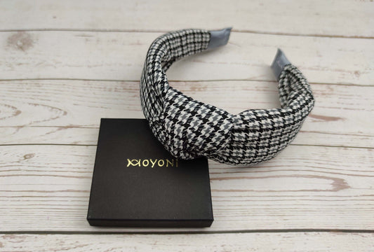 Charming Classic Crepe Headband in White and Black - Knotted Women's Hairband for College and Fashion - Black, White, and Gray Design available at Moyoni Design