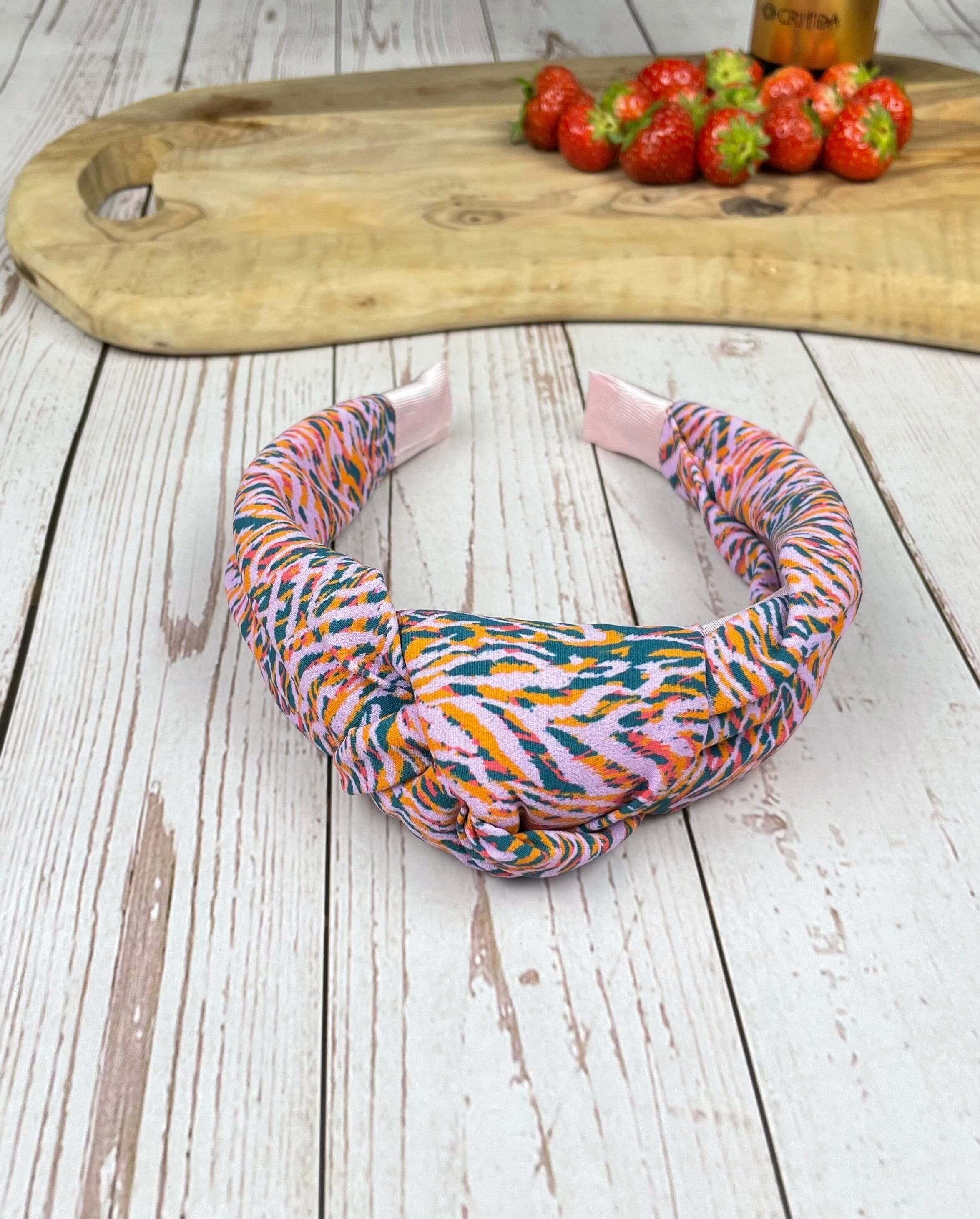 Exquisite Stylish Multicolor Knotted Headband for Women - Pink Green Stripes & Leopard Print - Perfect Gift for Girls available at Moyoni Design