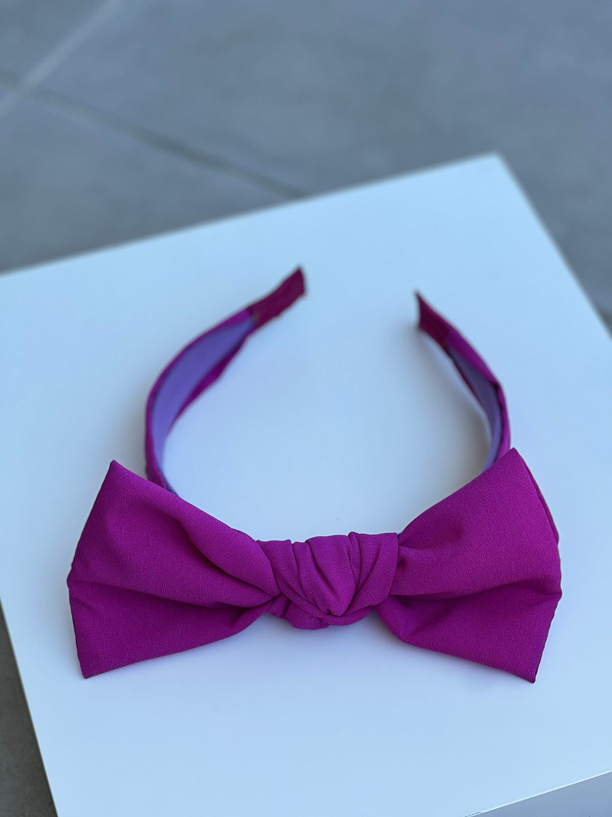 Stylish Fuschia Bow Tie Headband - Women's Classic Design Hair Band in Thin Dark Pink Viscose available at Moyoni Design