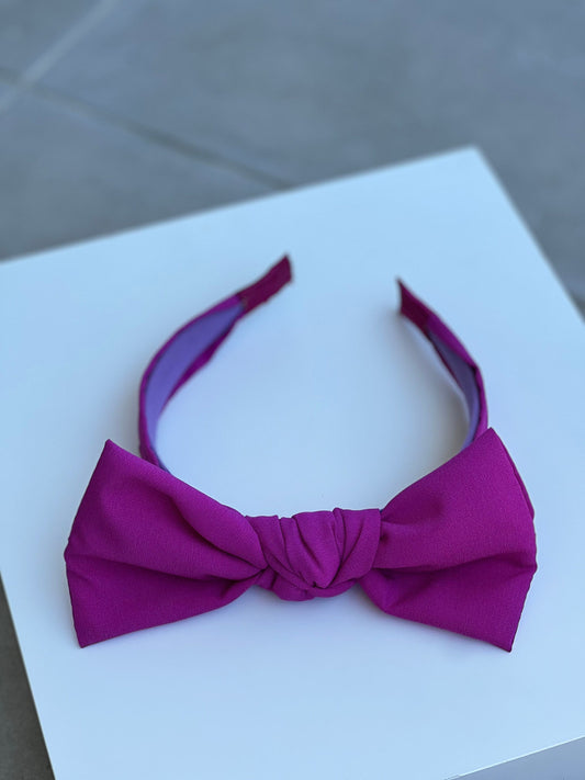 Stylish Fuschia Bow Tie Headband - Women's Classic Design Hair Band in Thin Dark Pink Viscose available at Moyoni Design
