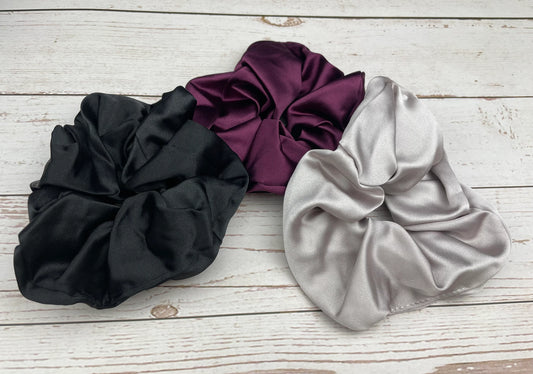 Handmade Satin Scrunchie with Bow, Colorful Scrunchie, Hair Accessory, Hair Ties, Black Beige Maroon Color Scrunchies, Satin Hairbow