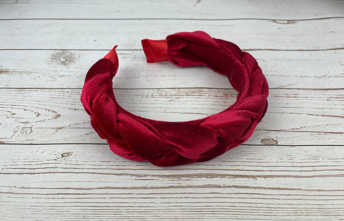 Handmade Red Velvet Braided Headband - Stylish Padded Design, Perfect Gift for Her