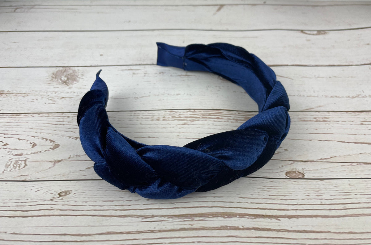 Dark Blue Velvet Parliament Knotted Headband, Women's Navy Blue Braided Hairband