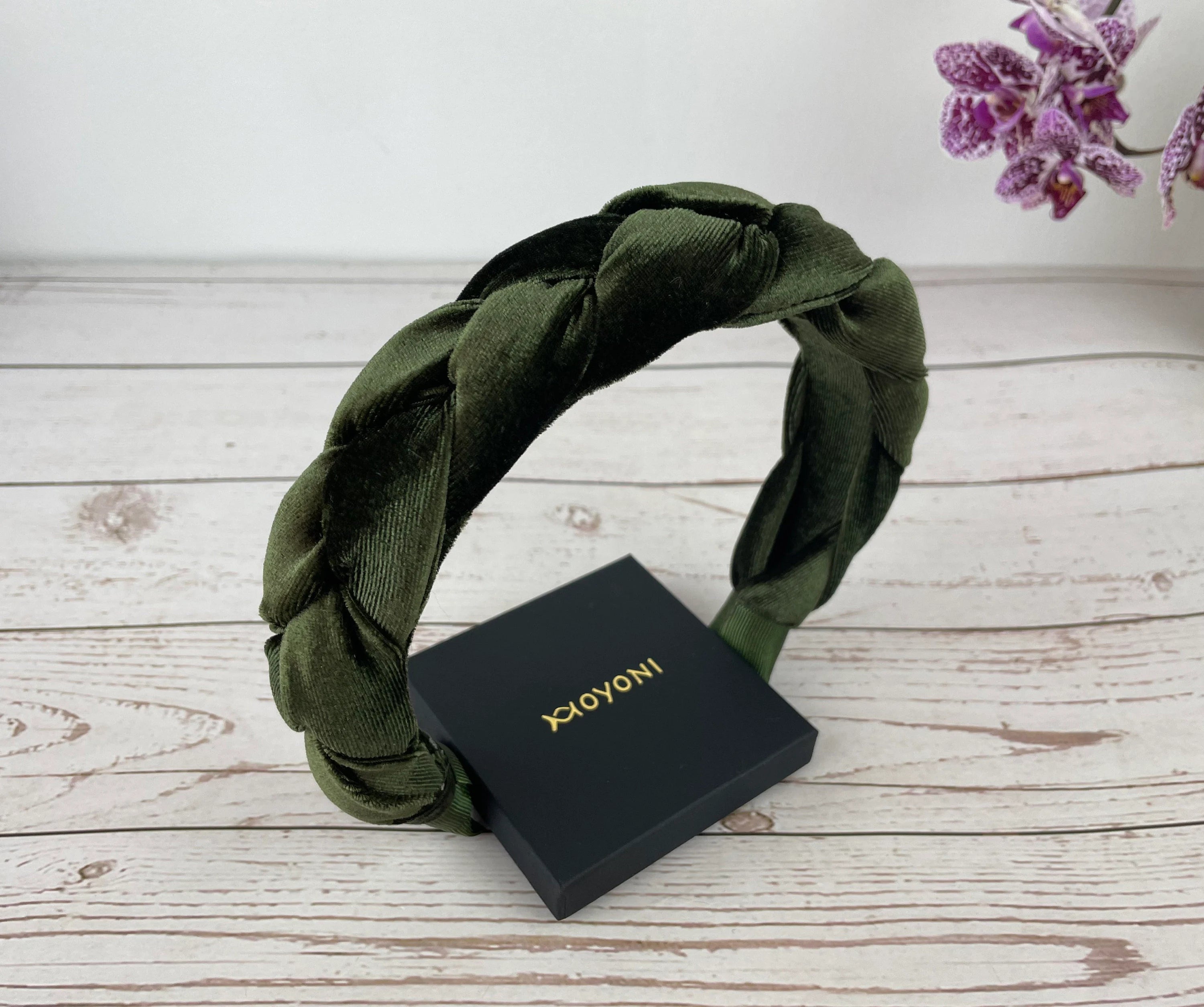 Stylish Khaki Green Velvet Braided Headband - Knotted Padded Hair Accessory for Fashionable Women