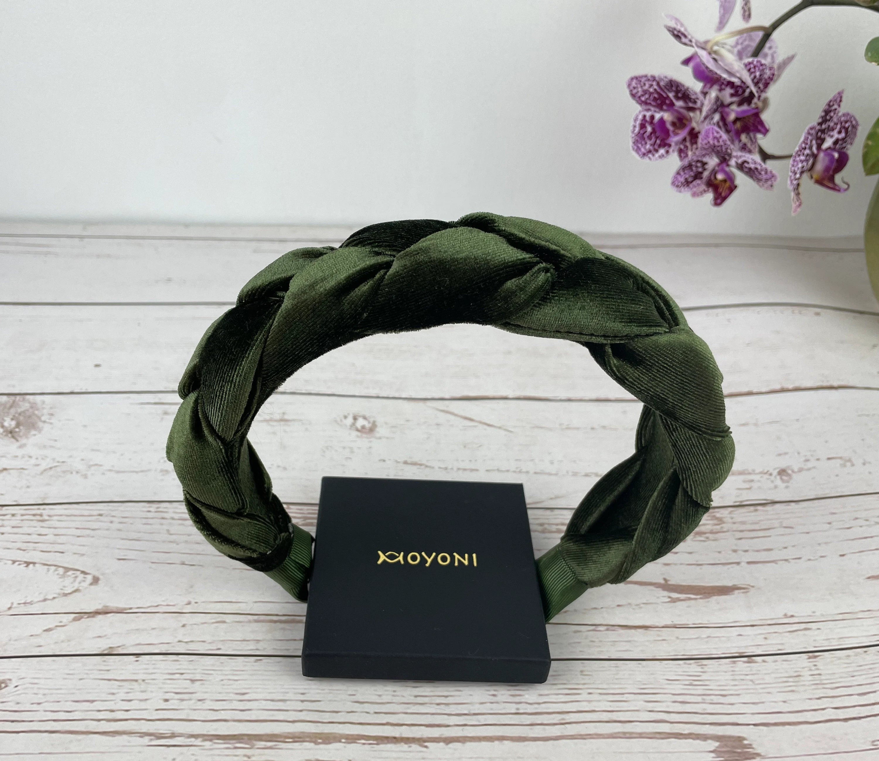 Stylish Khaki Green Velvet Braided Headband - Knotted Padded Hair Accessory for Fashionable Women