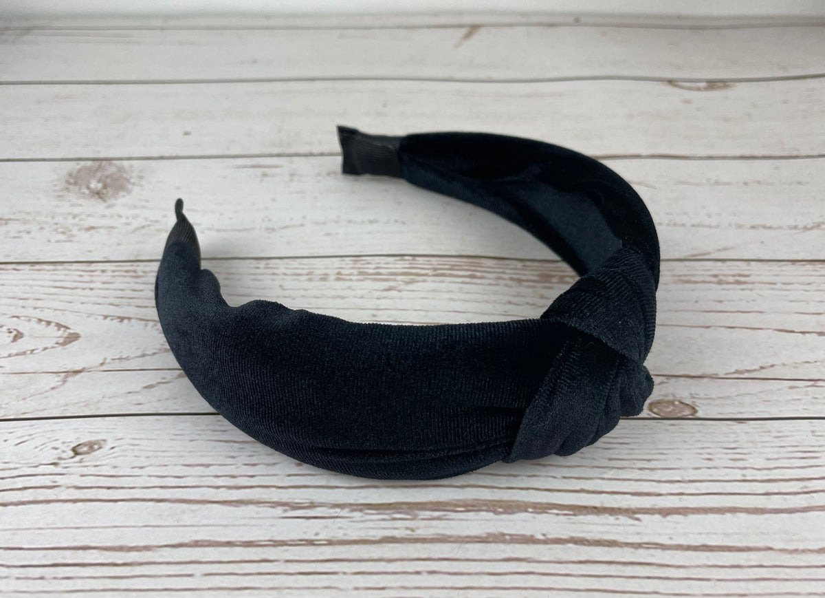 Black Velvet Knotted Headband, Wide Alice Band, Winter Party Hair Accessory