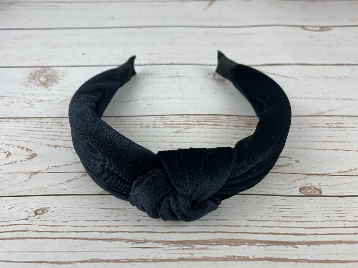 Black Velvet Knotted Headband, Wide Alice Band, Winter Party Hair Accessory