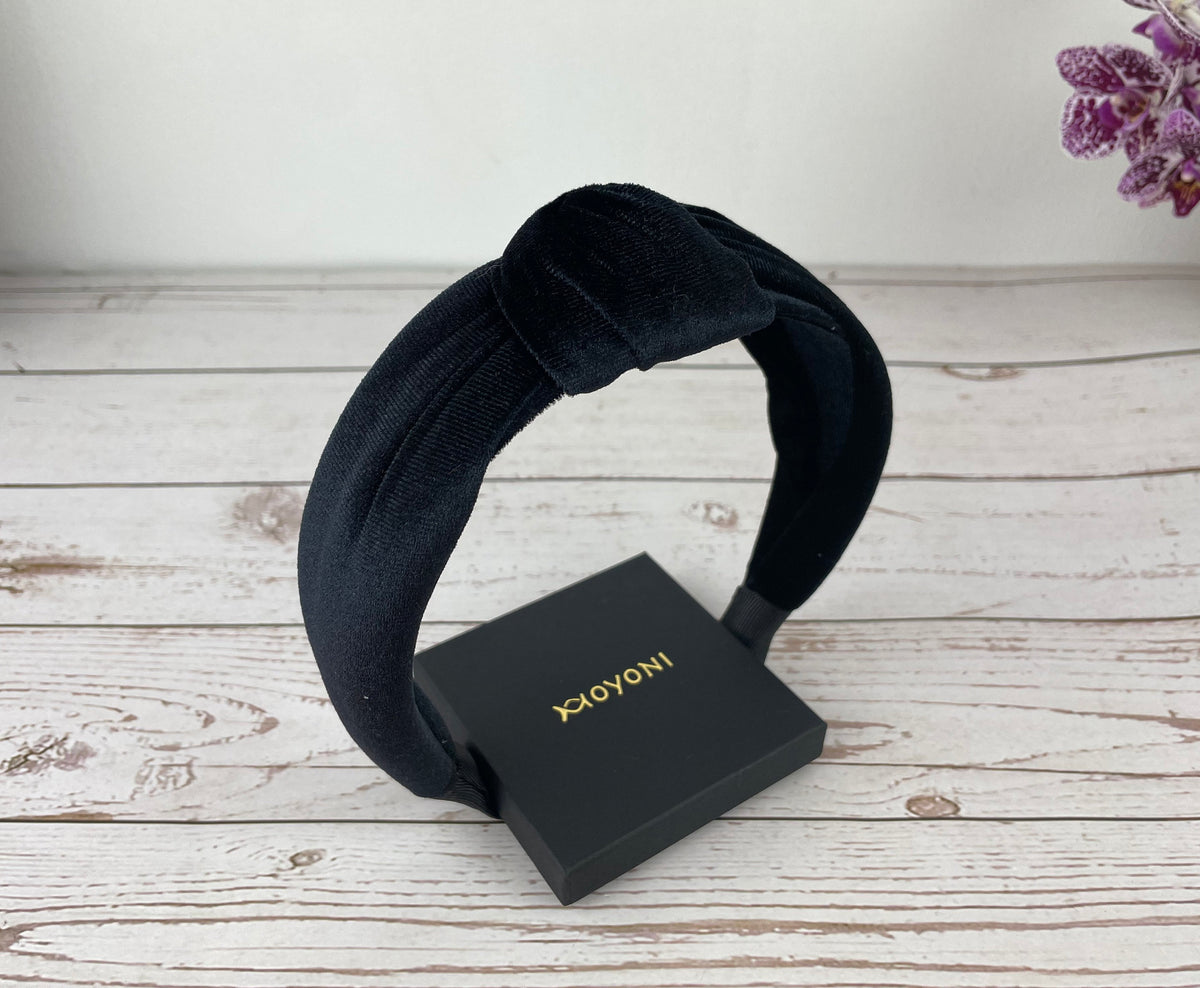Black Velvet Knotted Headband, Wide Alice Band, Winter Party Hair Accessory