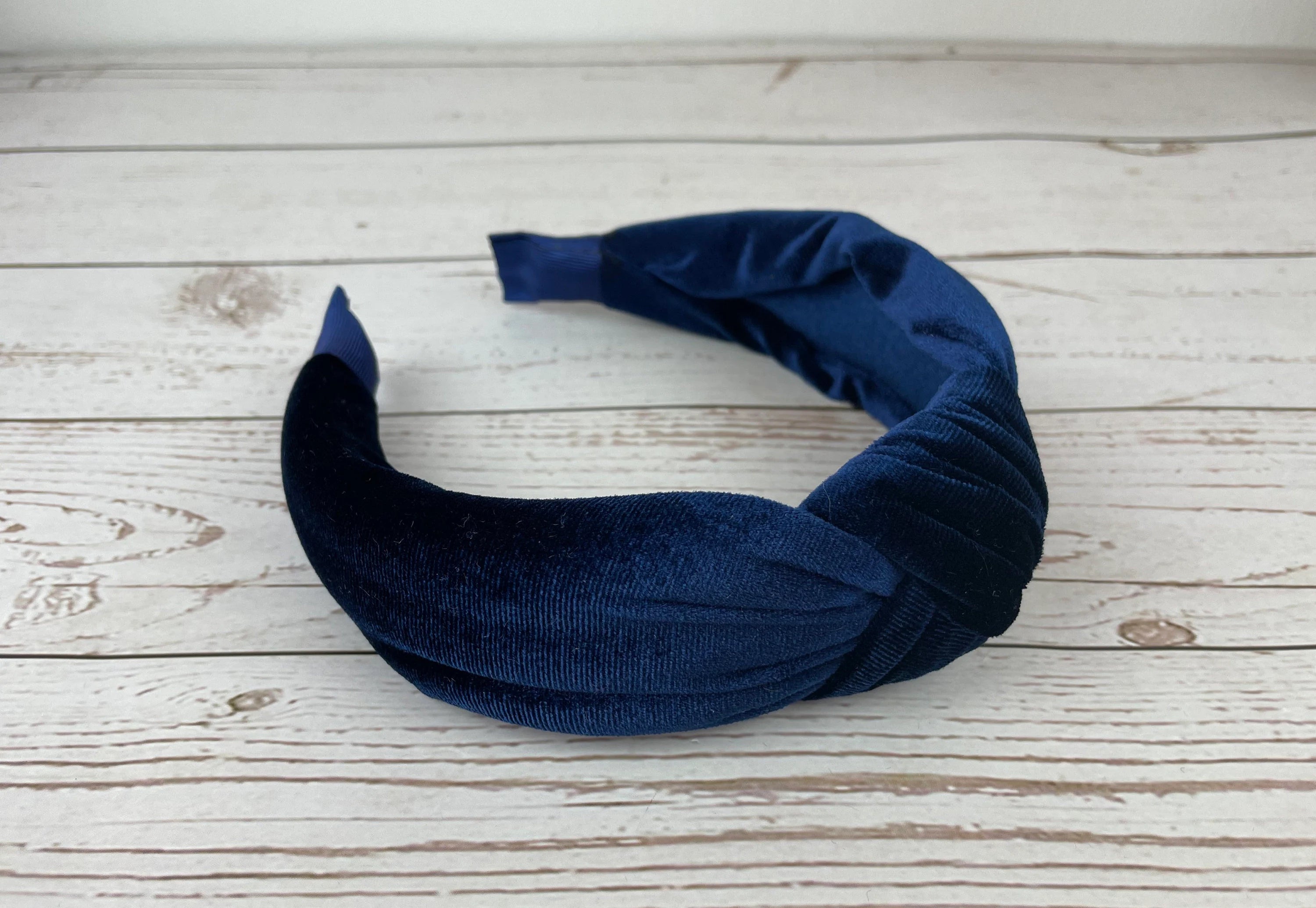 Classic Parliament Blue Knotted Velvet Headband - Fashionable Dark Navy Blue Hairband for Women