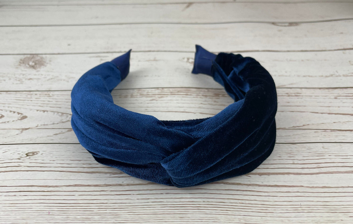 Handmade Knotted Velvet Headband: Dark Navy Blue Hair Accessory